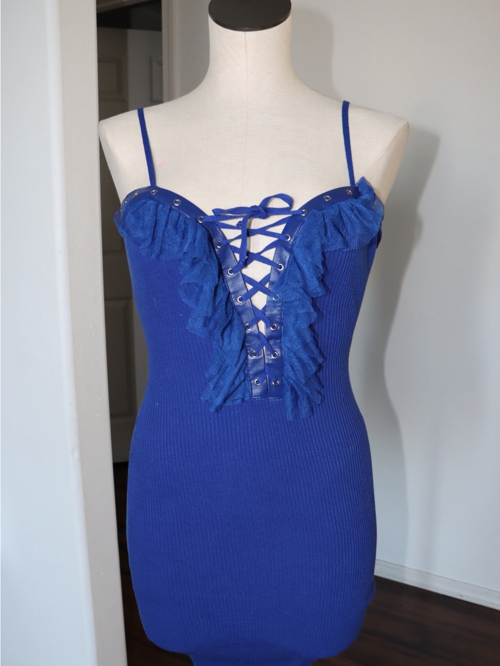 Hera Collection Royal Blue Lace-Up Ruffle Mini Dress